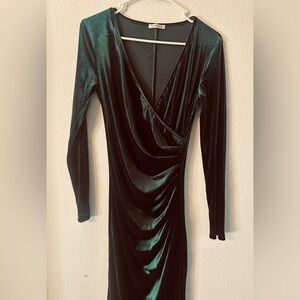 Suede emerald green long dress